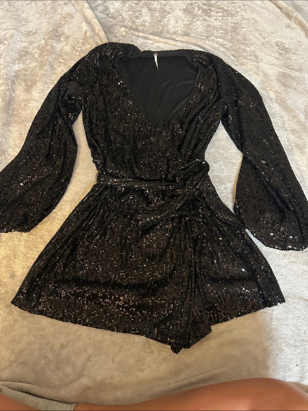 Free people Christa sequin long sleeve romper